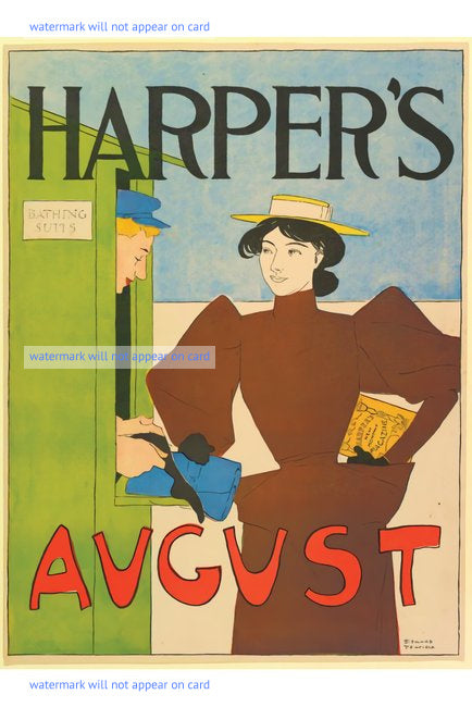 POSTCARD / Harpers / Lady at a bathing suits stand / August 1895
