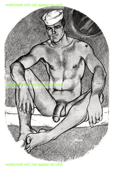 POSTCARD / Adam / Sailor nude with cap on cot