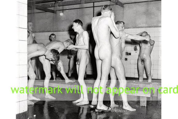 POSTCARD / Group of men in showers / 2