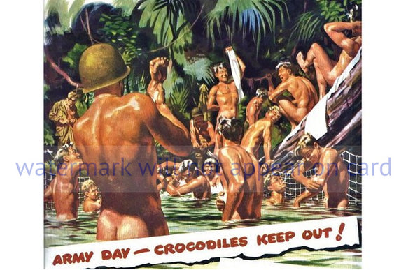 POSTCARD / Soldiers Army day / Crocodiles keep out