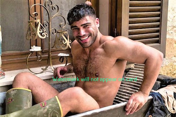 POSTCARD / Jason nude in bathtub with boots