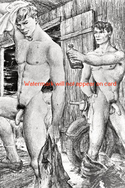 POSTCARD / BATE Neil (Blade) / Two men nude drinking in the shed