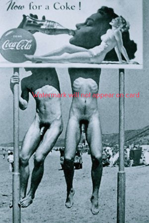 POSTCARD / Two nude men on Coca-Cola sign