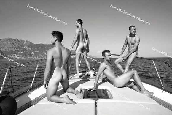 POSTCARD / Four nude men on yacht