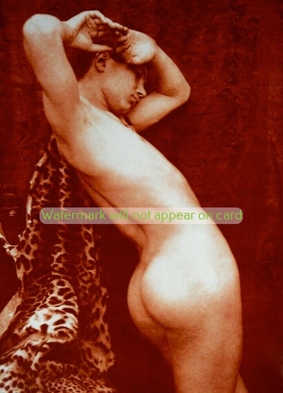 GREETING CARD / VON GLOEDEN / Nude man with leopard skin, 1895