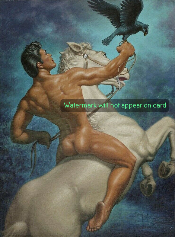 GREETING CARD / QUAINTANCE, George / Man holding bird on horse