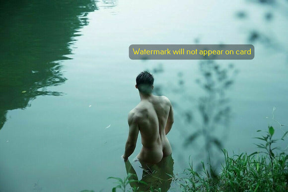 GREETING CARD / Nude man in a lake