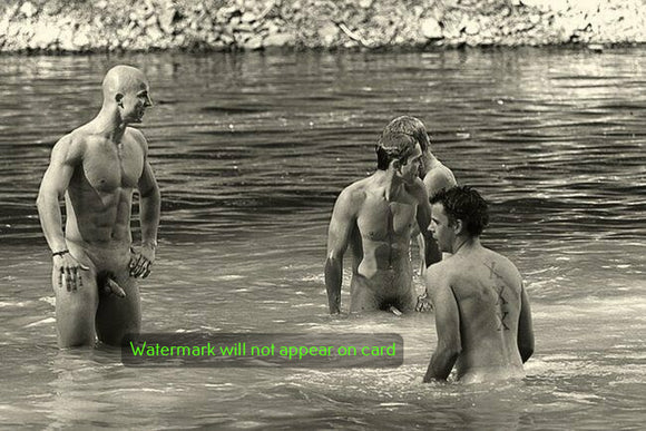 POSTCARD / Four nude men in river