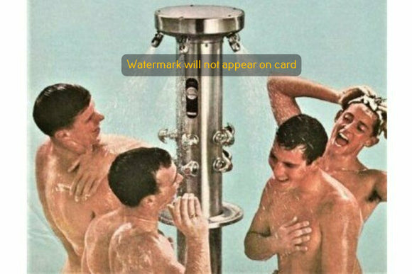 POSTCARD / Four men in gym shower
