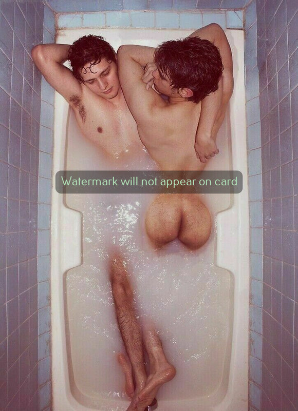 GREETING CARD / Bath Time / Two nude men in bath