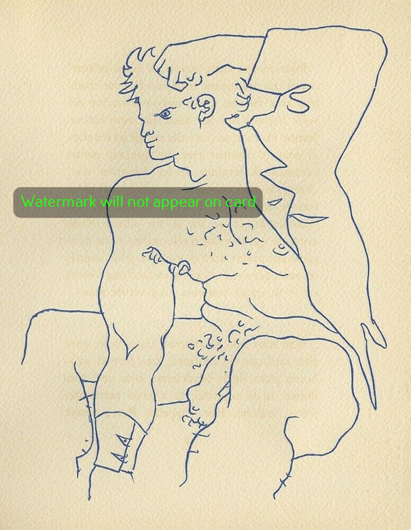 NOTE CARD / COCTEAU, Jean / Nude male drawing