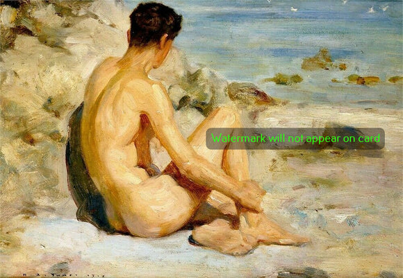 NOTE CARD / TUKE, H.S. / Young man on the beach, 1912