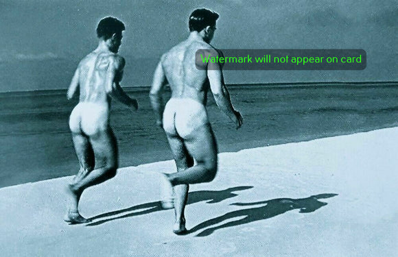 NOTE CARD / Two nude runners on the beach