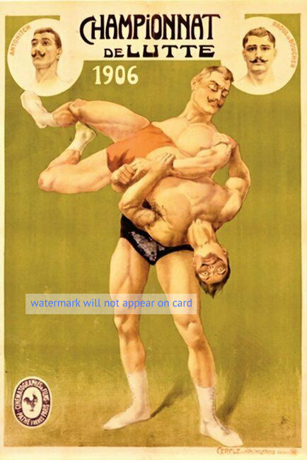 POSTCARD / Championnat de Lutte, 1906 / Raoul le Boucher + Simon Antonovich