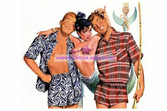 POSTCARD / HAWLEY, Peter / Men in Swimsuits with mermaid, 1951