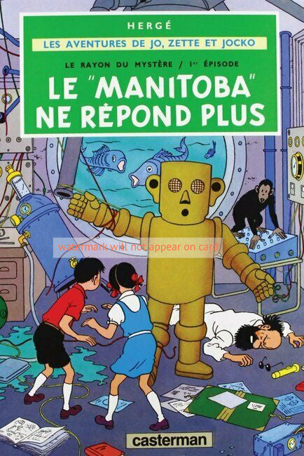 POSTCARD / Jo Zette + Jocko / Le Manitoba ne répond plus, 1952 / Hergé