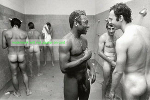 POSTCARD / Nude soccer players in showers / Pelé
