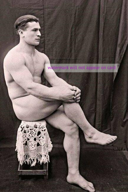 POSTCARD / Ernest Cadine French weightlifter sitting , 1920