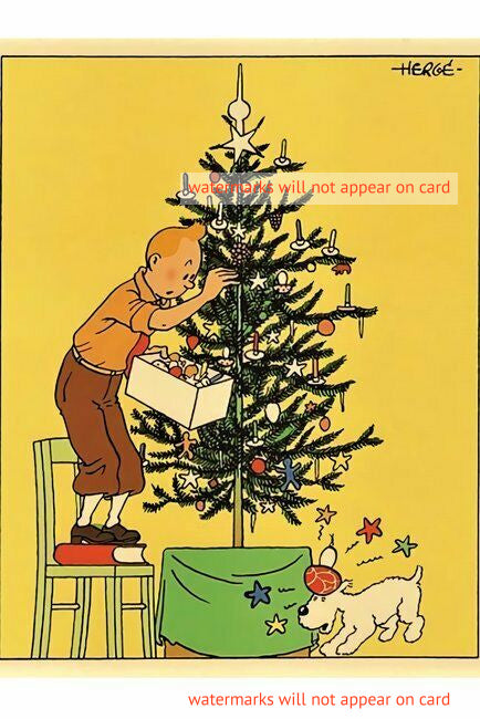 POSTCARD / Tintin + Christmas tree