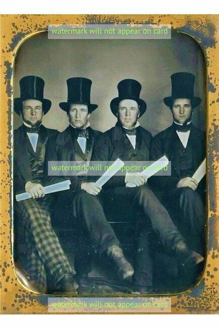POSTCARD / Four gentlemen with top hats / 19th century