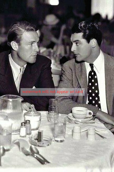POSTCARD / Cary Grant + Randolph Scott at lunch, 1932