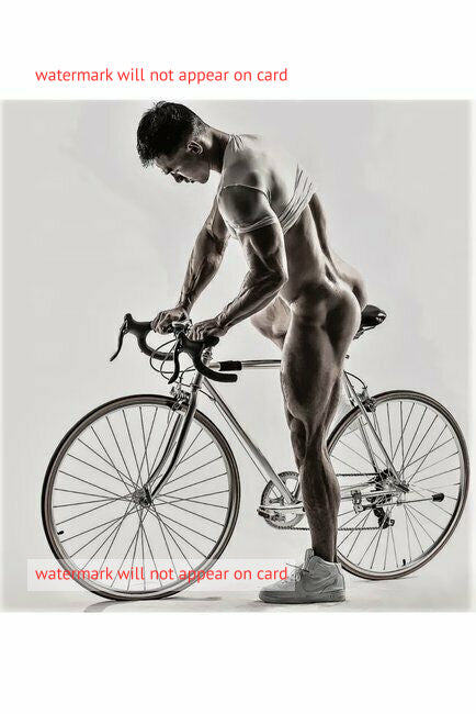 POSTCARD / Nude cyclist on bicycle