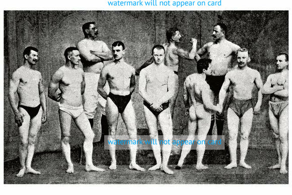 POSTCARD / Group of nude muscular men, 1910's