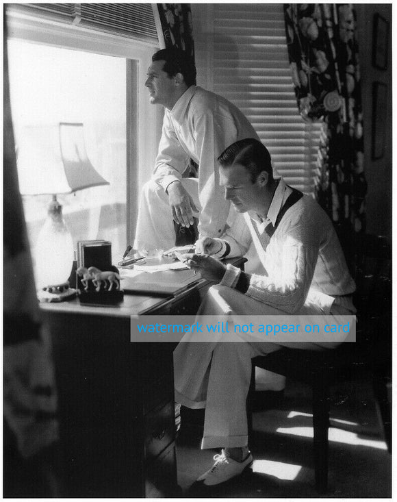POSTCARD / Cary Grant + Randolph Scott at desk, 1932