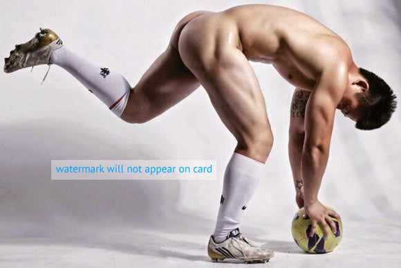 POSTCARD / Nude soccer player kick