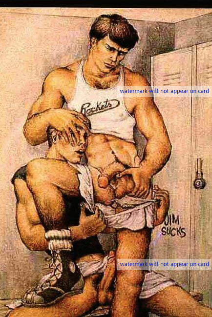 POSTCARD / Two athletes in locker room action