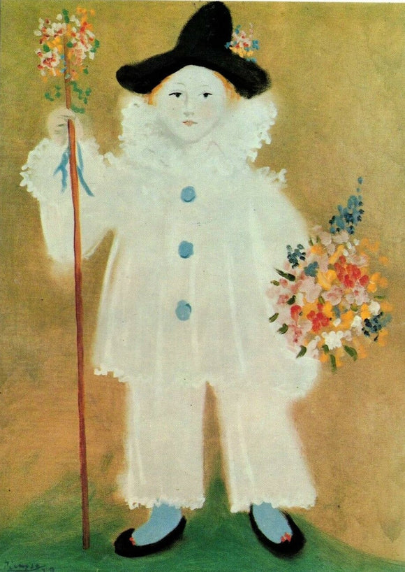 GREETING CARD / PICASSO Pablo / Pierrot avec des fleurs, 1929
