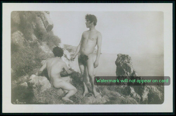 GREETING CARD / VON GLOEDEN / Two nude men on rocks, 1895