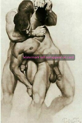 POSTCARD / FRENCH Jim / Two nude men wrestling, 1969