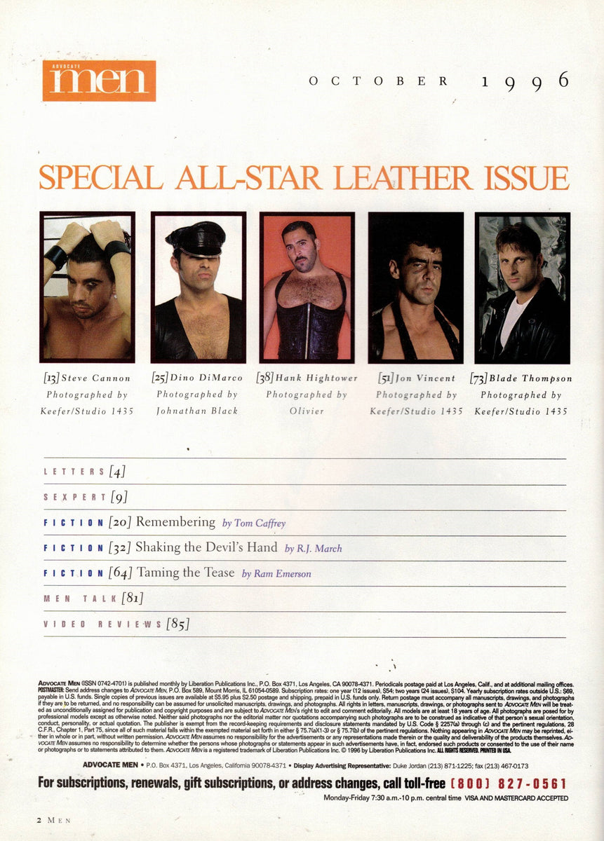 ADVOCATE Men / 1996 / October / Jon Vincent / Steve Cannon / Dino DiMa –  Zeus Gay Boutik