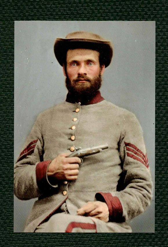 POSTCARD / American Civil War Confederate soldier + pistol