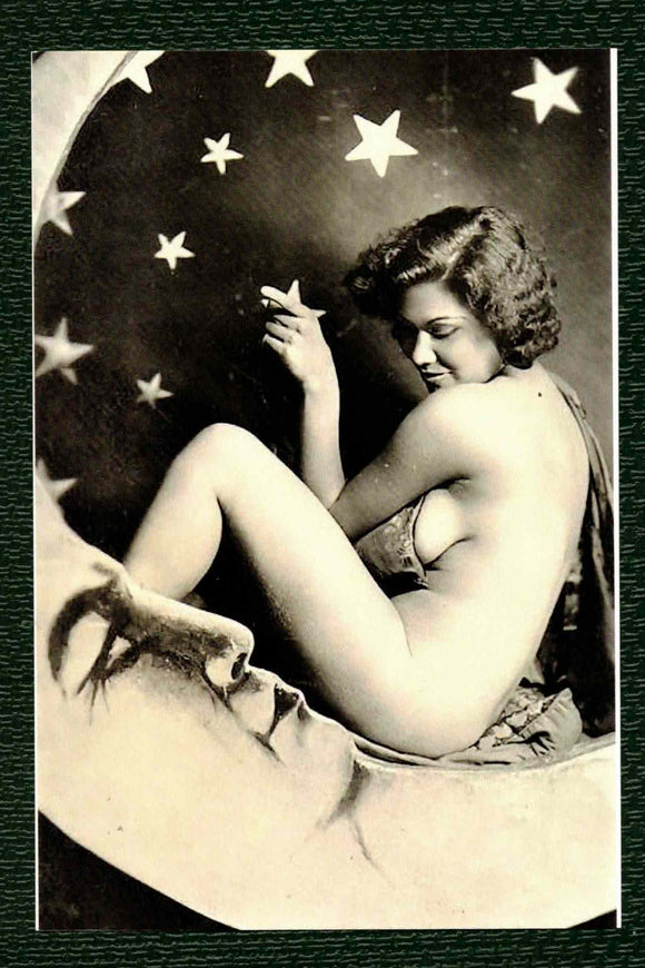 POSTCARD / Nude woman + half-moon, 1930s / Evans of L.A.