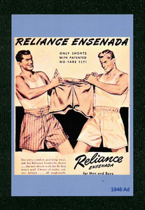 POSTCARD / Reliance Ensenada Underwear, 1946