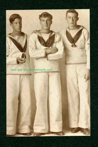 POSTCARD / Three handsome sailors in white, 1910s