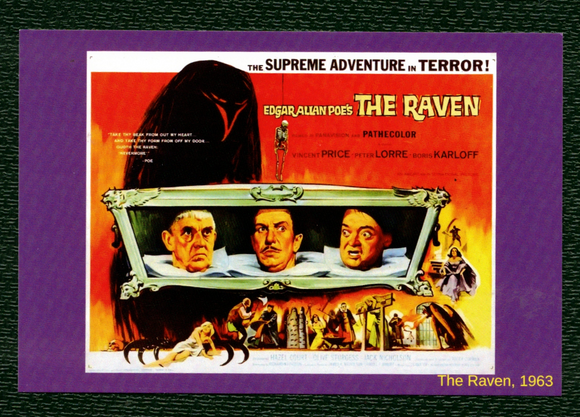 POSTCARD / The Raven, 1963 / Vincent Price, Peter Lorre, Boris Karloff