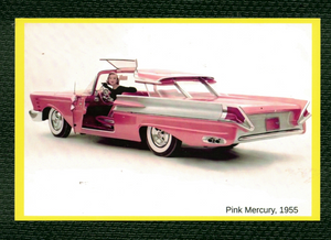 POSTCARD / Woman + pink Mercury, 1955