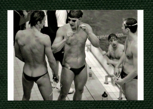 POSTCARD / Two swimmers in speedos after the race