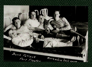 POSTCARD / Soldiers in bed / Bunk Fatigue, 1910s