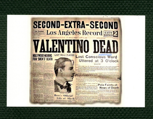 POSTCARD / Rudolph Valentino / Death announcement, 1926