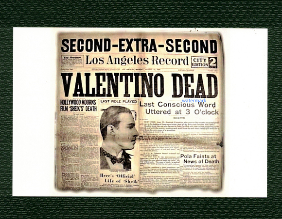 POSTCARD / Rudolph Valentino / Death announcement, 1926