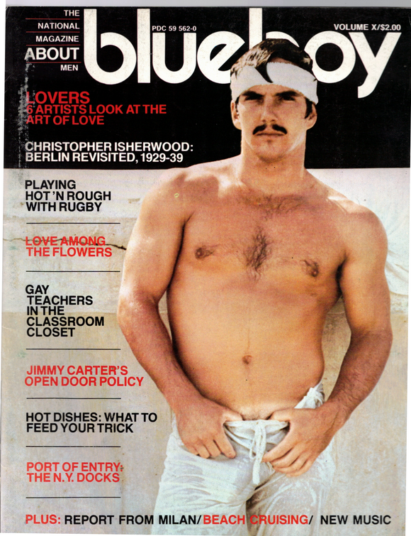 BLUEBOY / 1977 / February - March / Christopher Isherwood / Mel Odom / Jimmy Carter / Rugby / Sam Notabartolo / Richard Schaefer / Paul Jensen