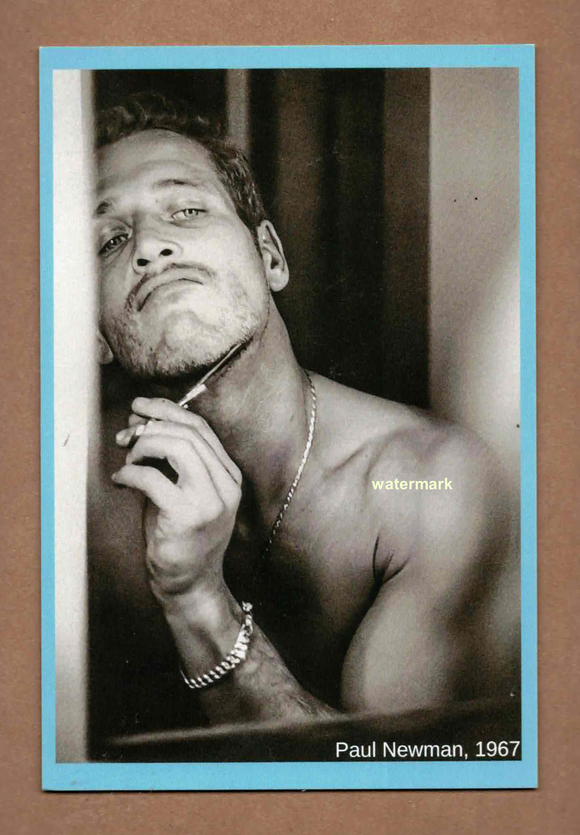 POSTCARD / Paul Newman shaving, 1967