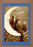 POSTCARD / Three men on paper moon 1900's
