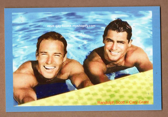 POSTCARD / Cary Grant + Randolph Scott at the pool, 1932