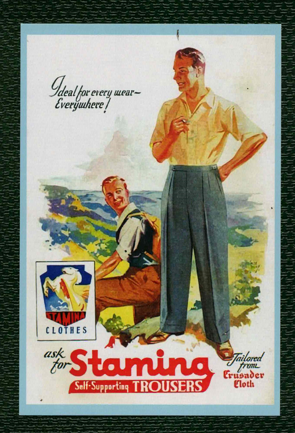 POSTCARD / Men's Stamina trousers, 1950