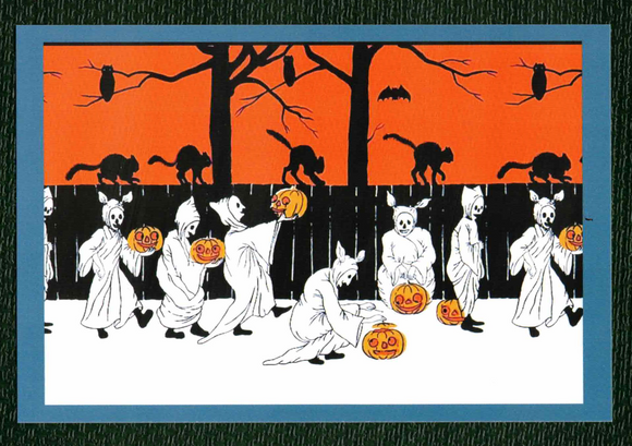 POSTCARD / Halloween / Ghosts, cats + pumpkins